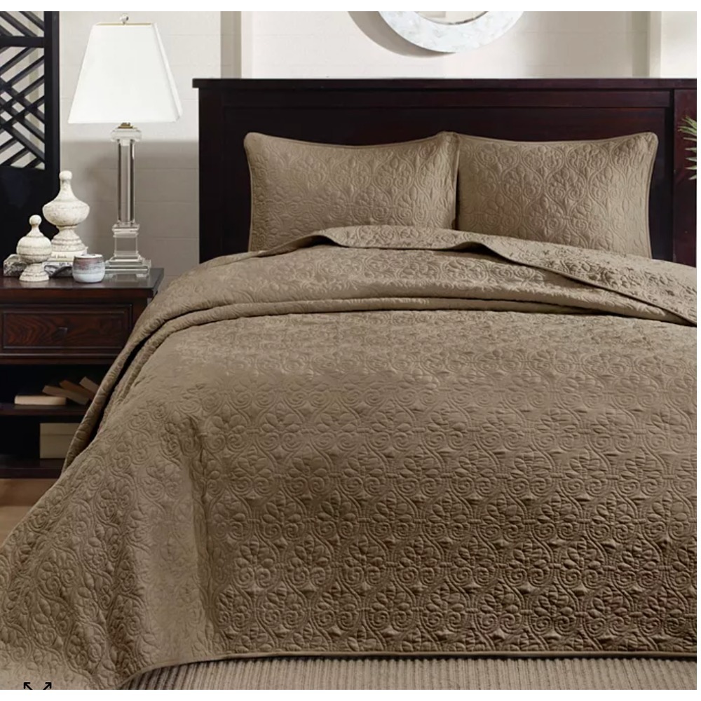 Madison Park Quebec Cotton Reversible Quilt Set King/Cali King - Mocha